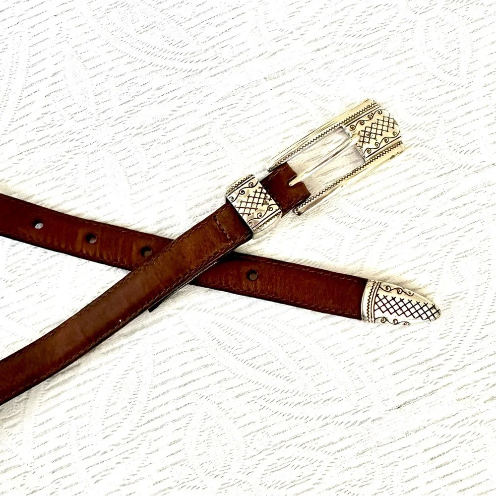 Brighton Silver Ranger Buckle Brown Leather Belt Sz L 34 B2807 - Picture 6 of 13